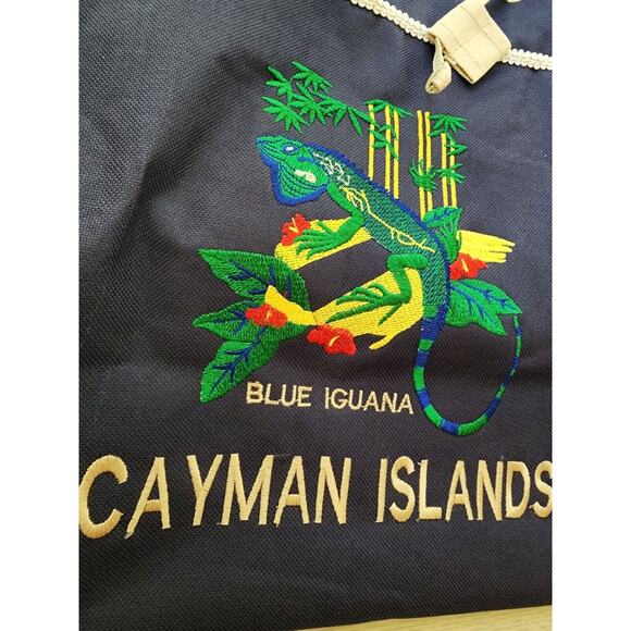 CANVAS TOTE-CAYMAN ISLANDS-BLUE IGUANA-Embroidered-Dark Blue-Beach Bag - Picture 10 of 16